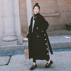 Black Hepburn Wind Woolen Coat for Women