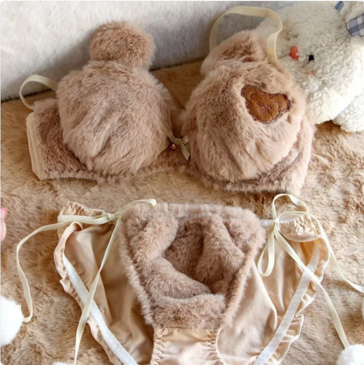 Girl's Underwear Cute Cartoon Bear Bra Set