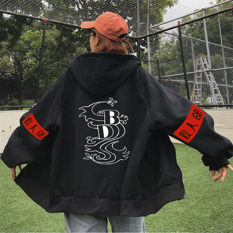 Plush Unisex Zipper Hoodie with Stamping Pattern | Streetwear