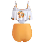 Sunflower Ruffle High-Waist Tankini Set