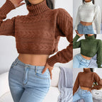 Women's High Neck Knitting Sweater with Long Sleeves