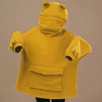Mid-Length Fleece Sweater with Frog Hood for Women