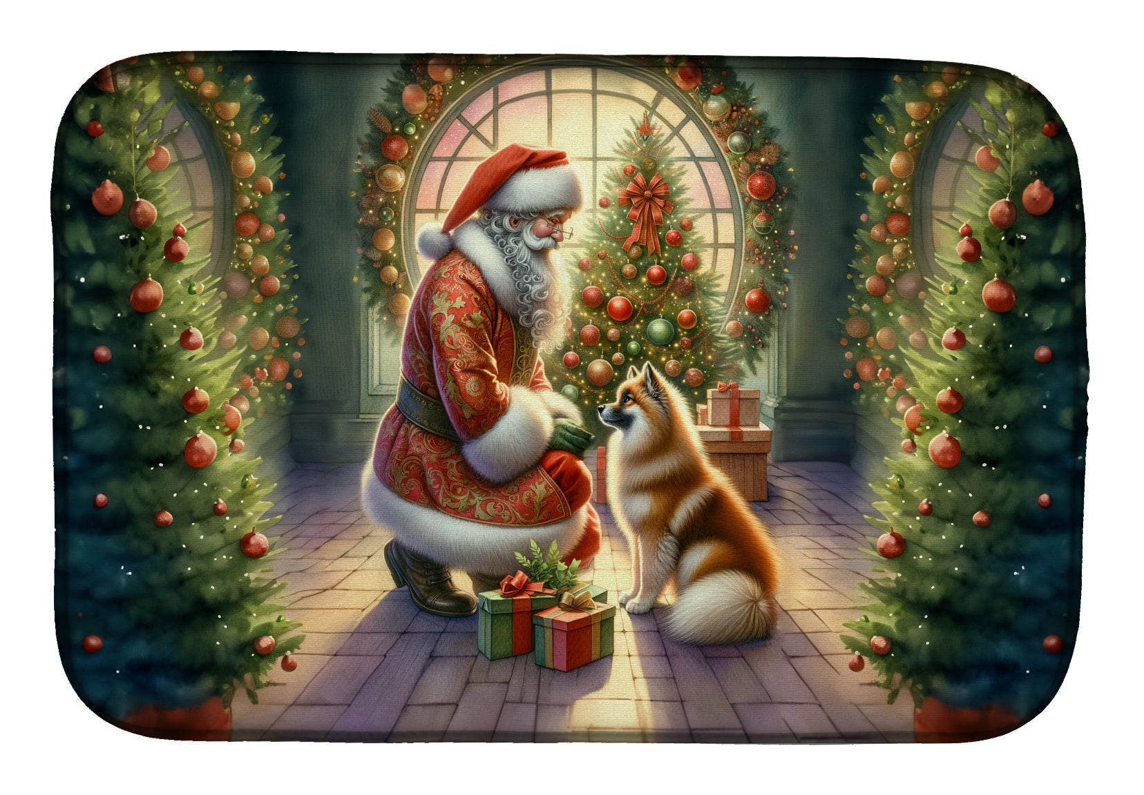 Finnish Spitz and Santa Claus Dish Drying Mat