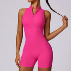 Fitness Yoga Jumpsuit With Zipper, Backless, Shorts Bodysuit