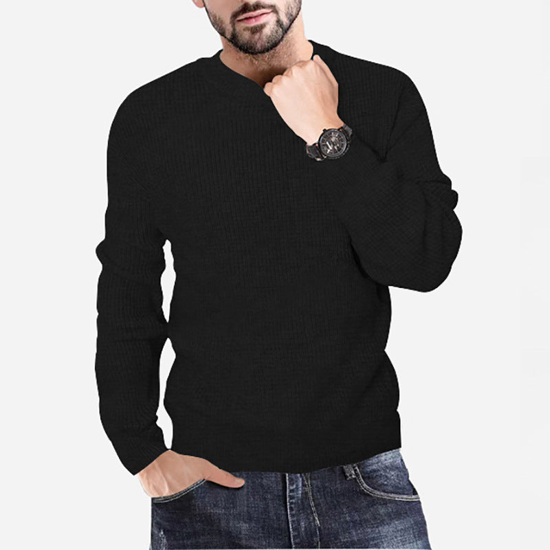 Men's Casual Waffle Knit Round Neck Pullover | Streetwear