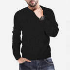 Men's Casual Waffle Knit Round Neck Pullover | Streetwear