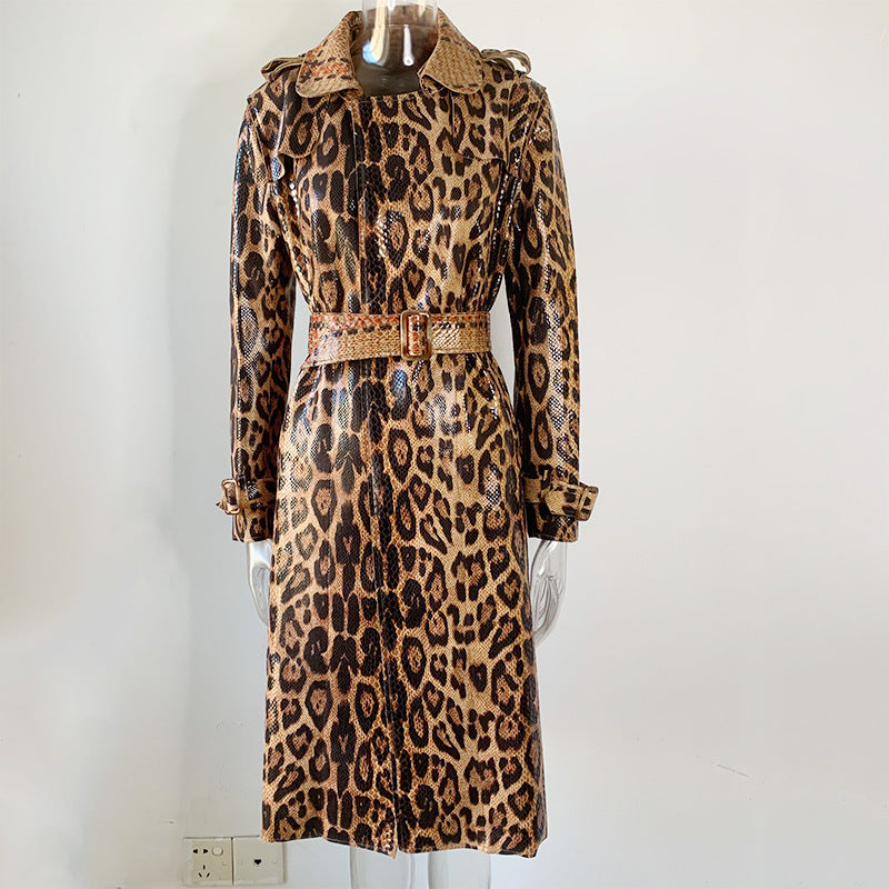 Brown Long Trench Coat with Lace-up Design