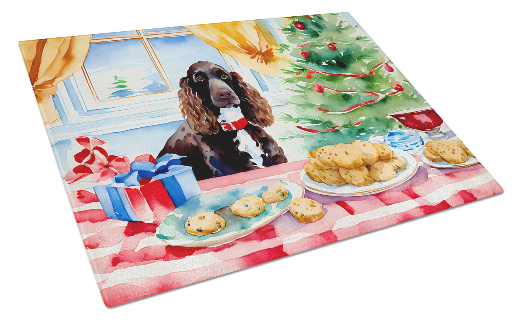 American Water Spaniel Christmas Cookies Glass Cutting Board