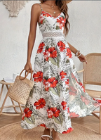 Floral Print Spaghetti-Strap High-Slit Maxi Dress