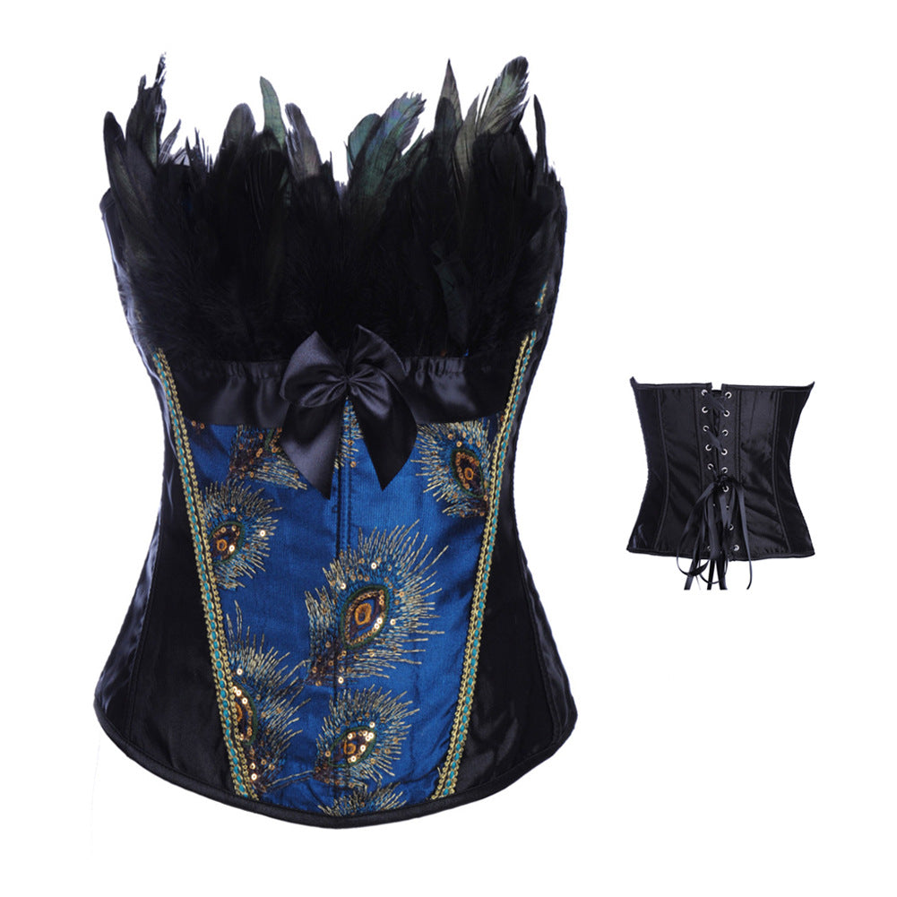Peacock Pattern Feather Corset for Party Events