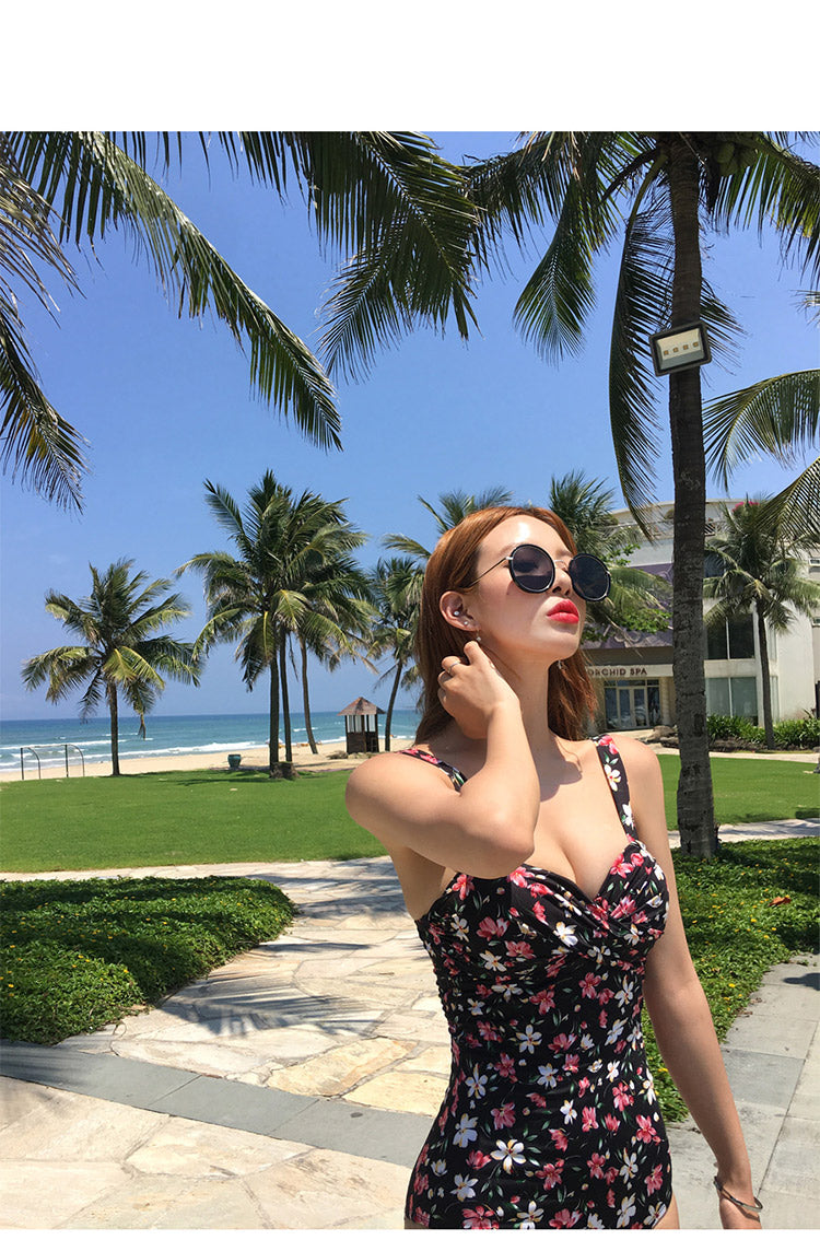Retro Floral One-Piece Swimsuit for Women