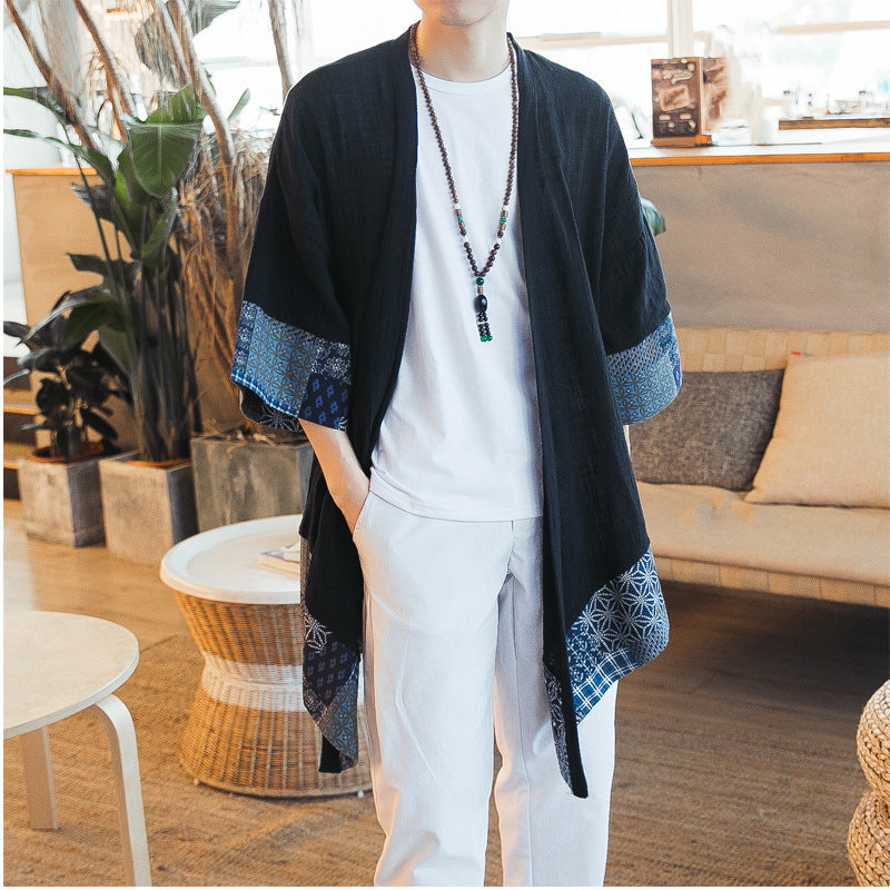 Men's Mid-Length Long-Sleeve Cotton-Linen Jacket