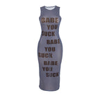 A138DS Summer Casual Solid Color Letter Print Dress