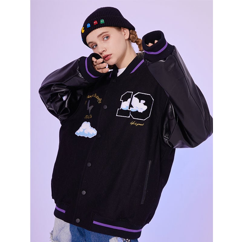 Women's White Cloud Stitching Baseball Jacket
