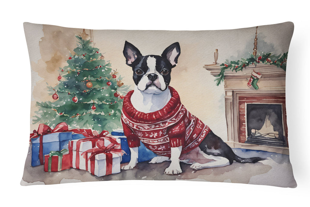 Boston Terrier Christmas Throw Pillow