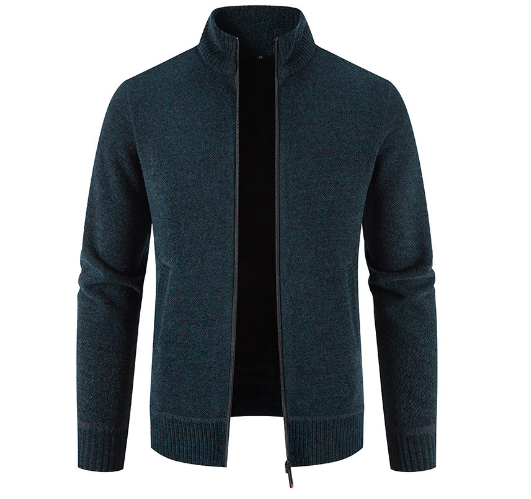 Thick Fleece-lined Men's Stand Collar Knitted Jacket