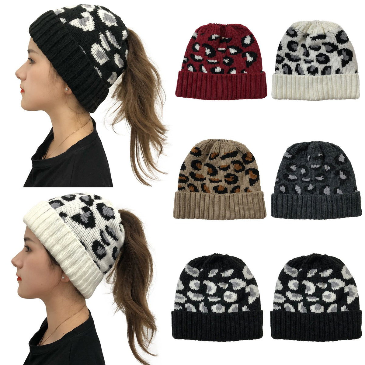 Leopard Print Knitted Beanie for Autumn and Winter | Embroidered Cap