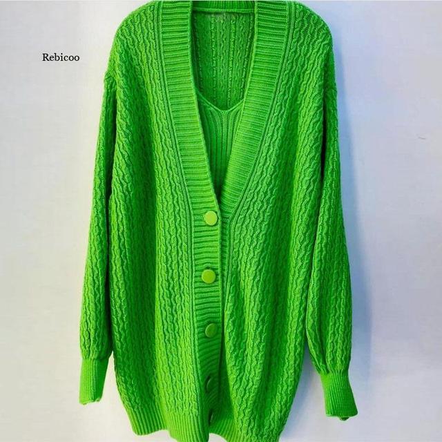Women's Autumn Long-Sleeved V-Neck Sweater Dress Set