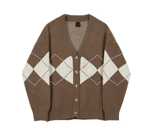 Men's Long-sleeved Sweater - Check Cardigan
