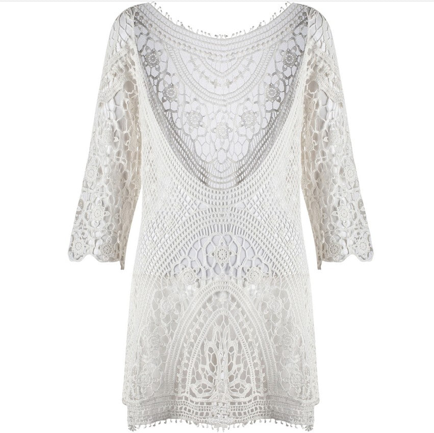 Beach Resort Cover-Up Dress with Lace and Back Design