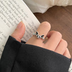 Vintage Silver Cat and Paw Adjustable Ring for Women