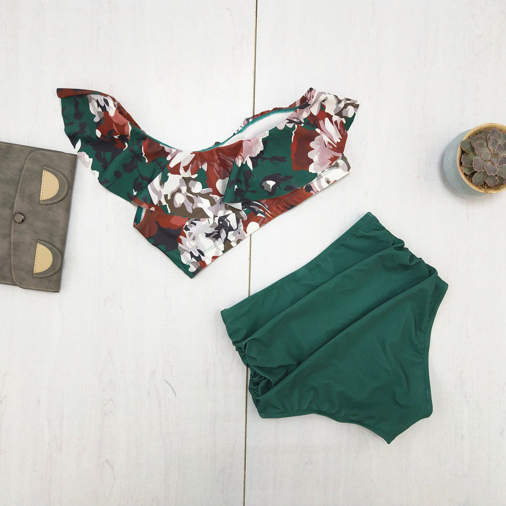 High-Waisted Floral Ruffle Bikini Swimsuit for Women