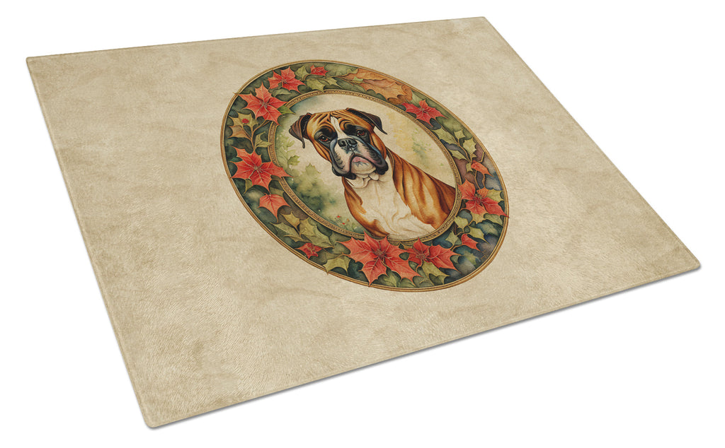 Boxer Christmas Flowers Glass Cutting Board