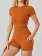 Women's Slim-Fit Short Sleeve Pocket Shorts Set