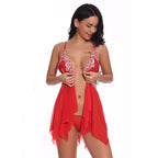 Lace V Neck Mesh Sleepwear Lingerie Set for Women
