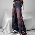 Washed Wool Stitching Raw Edge Jeans Design