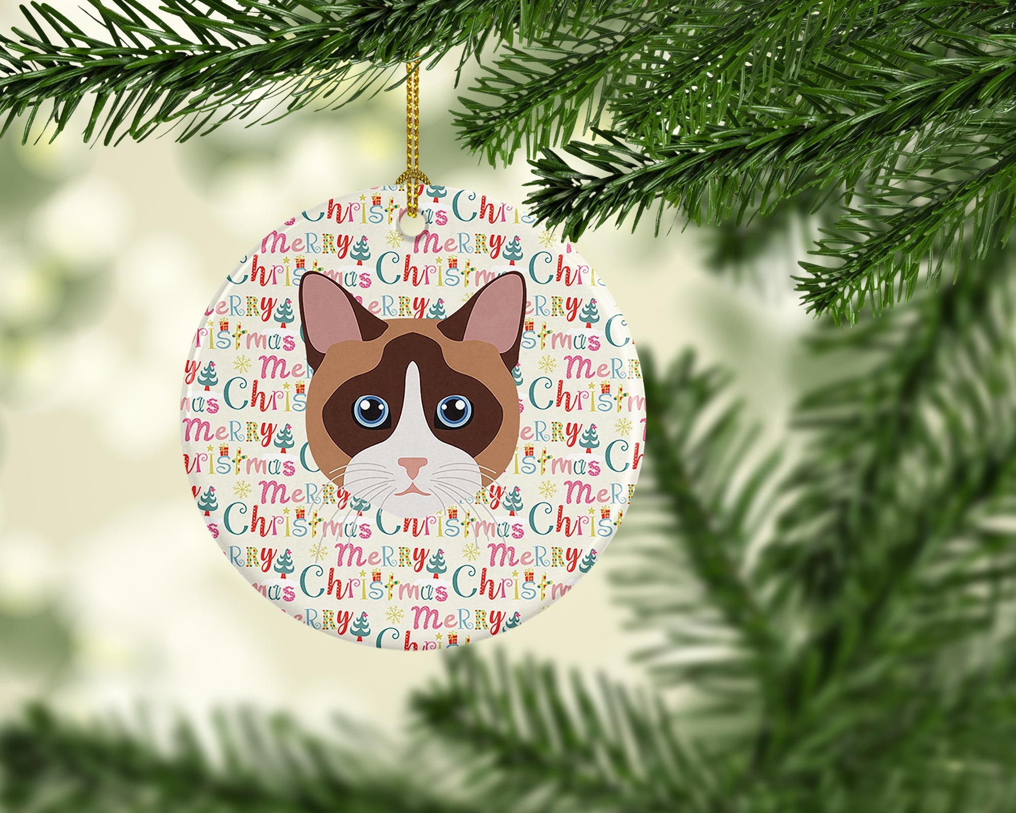 Snowshoe Cat Christmas Ceramic Ornament