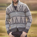 Geometric Jacquard Long-Sleeved Cardigan for Fall/Winter