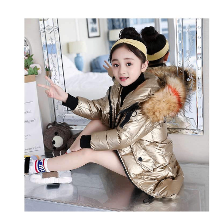 Children's Shiny Large Fur Collar Cotton Coat