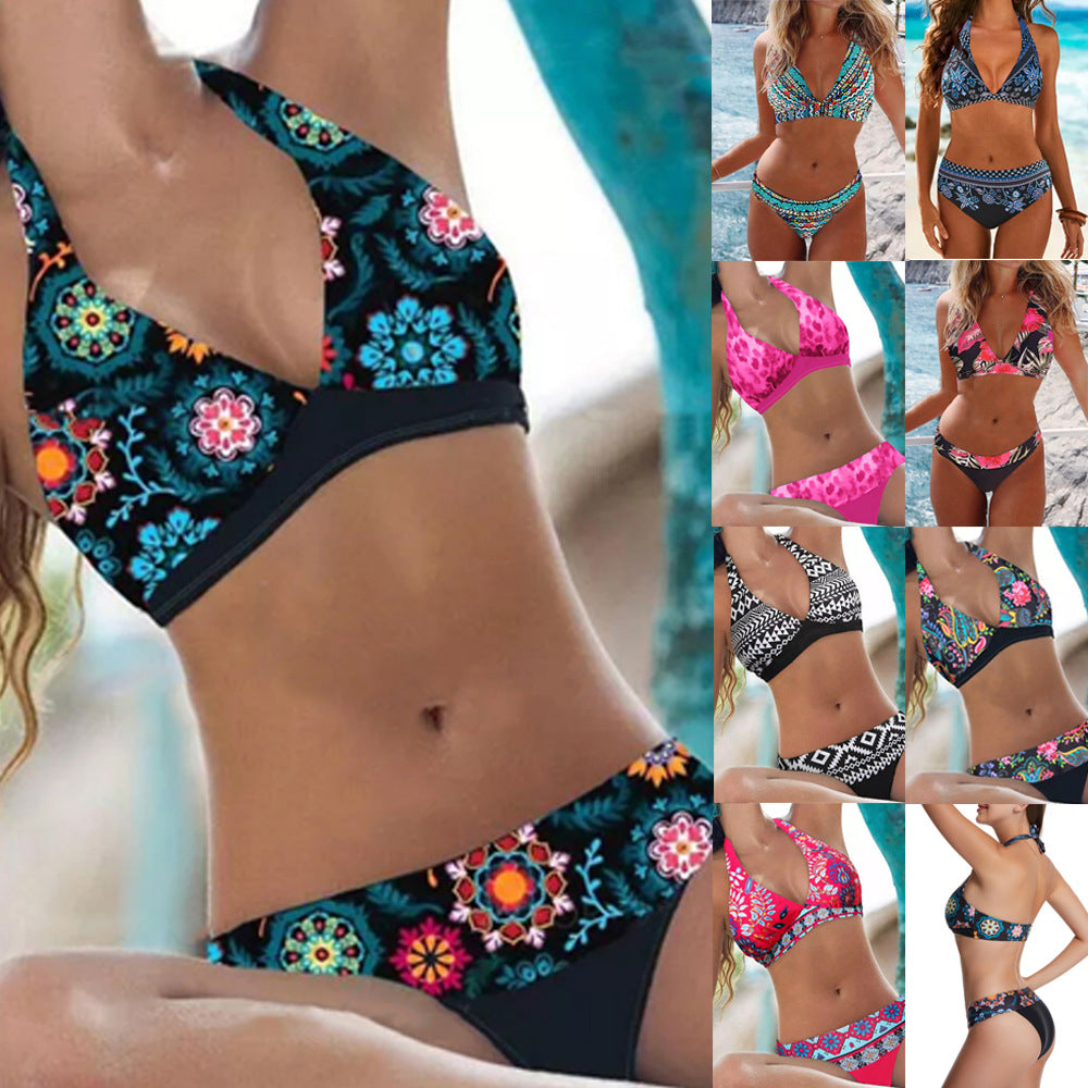 2022 Women's Plus Size Split Bikini with Ethnic Print