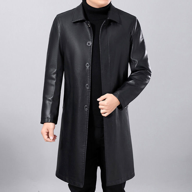 Men's Lapel Fur Over-the-Knee One-Piece Jacket