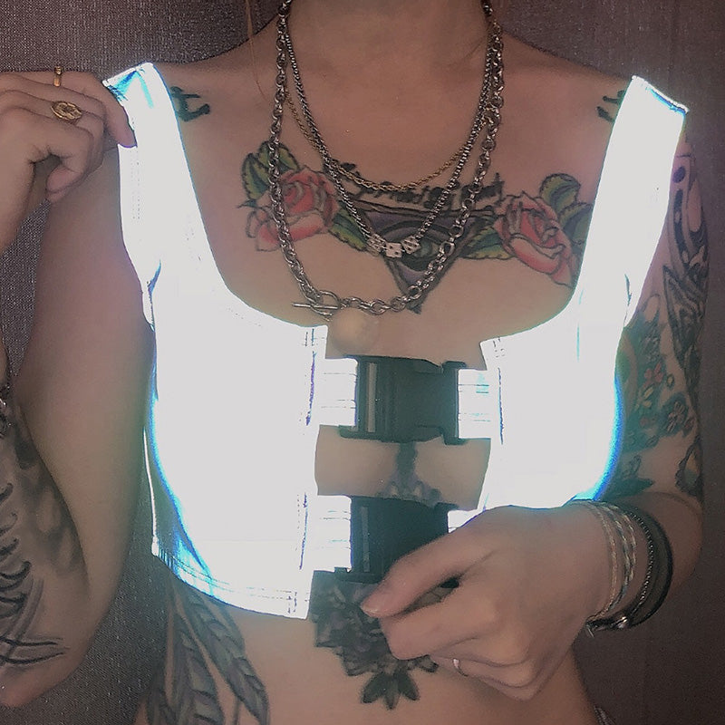 Trendy Reflective Crop Top with Hollow Design for Women