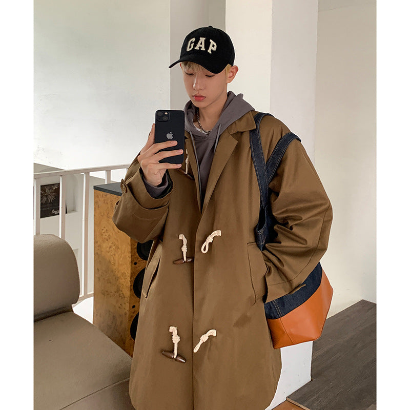 Retro Mid-Length Trench Coat for Young Men