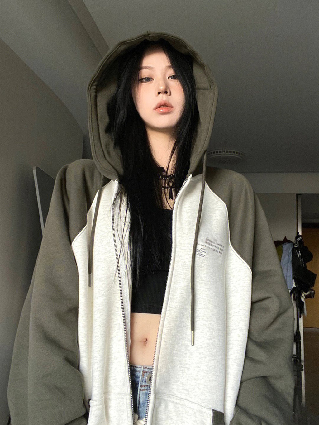 Fish Scale Collar Loose Double Hooded Sweater