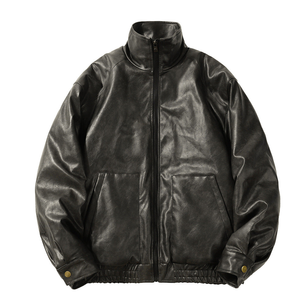 Men's PU Leather Cotton Padded Windproof Winter Coat