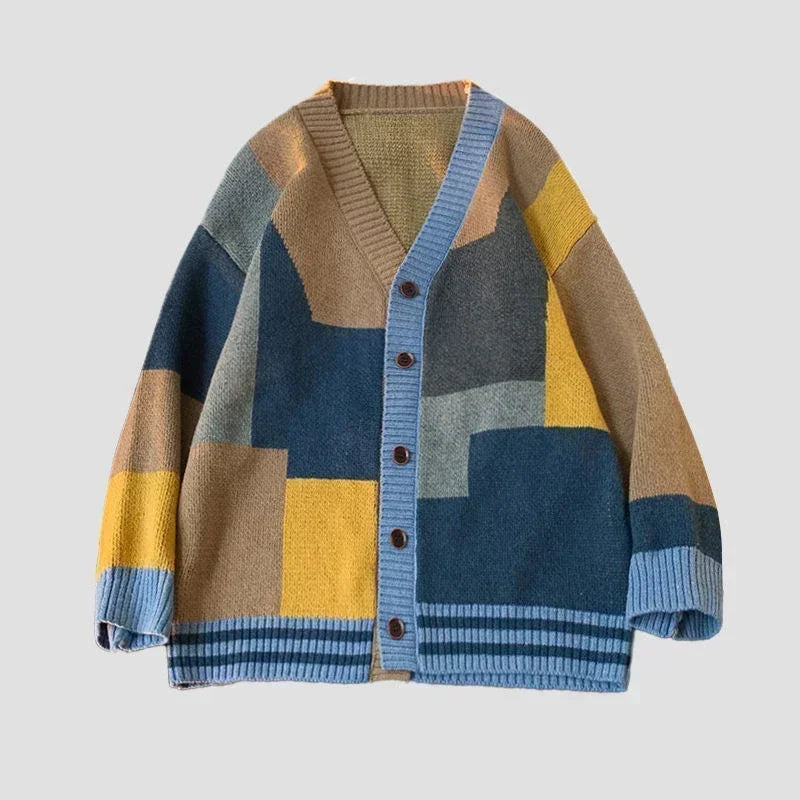 90s Vintage Red V-Neck Knit Sweater for Men