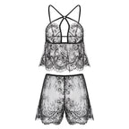 Lace Sleepwear Set with Backless Design and Shorts
