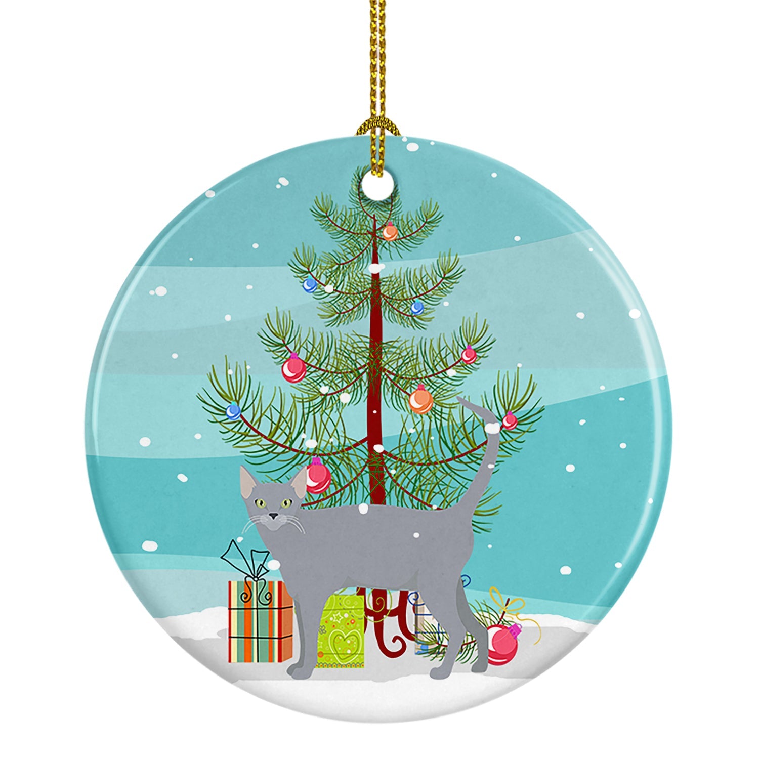 Russian Blue Cat Christmas Ceramic Ornament