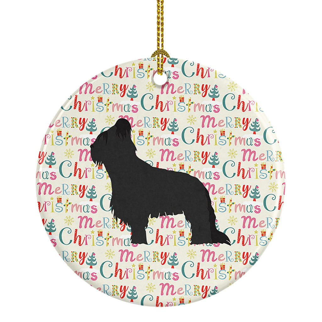 Briard Merry Christmas Ceramic Ornament