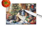 Saint Bernard Cozy Christmas Glass Cutting Board