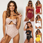 Strapless Knot-Front Cutout One-Piece Swimsuit