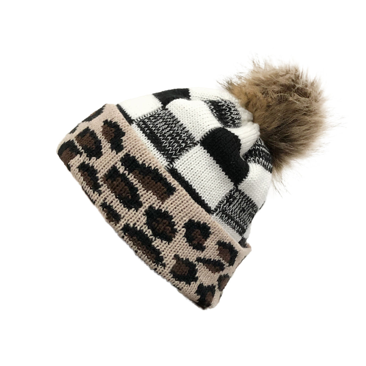 Plaid Knitted Beanie Hat for Women - Warm Wool Cap | Embroidered Cap