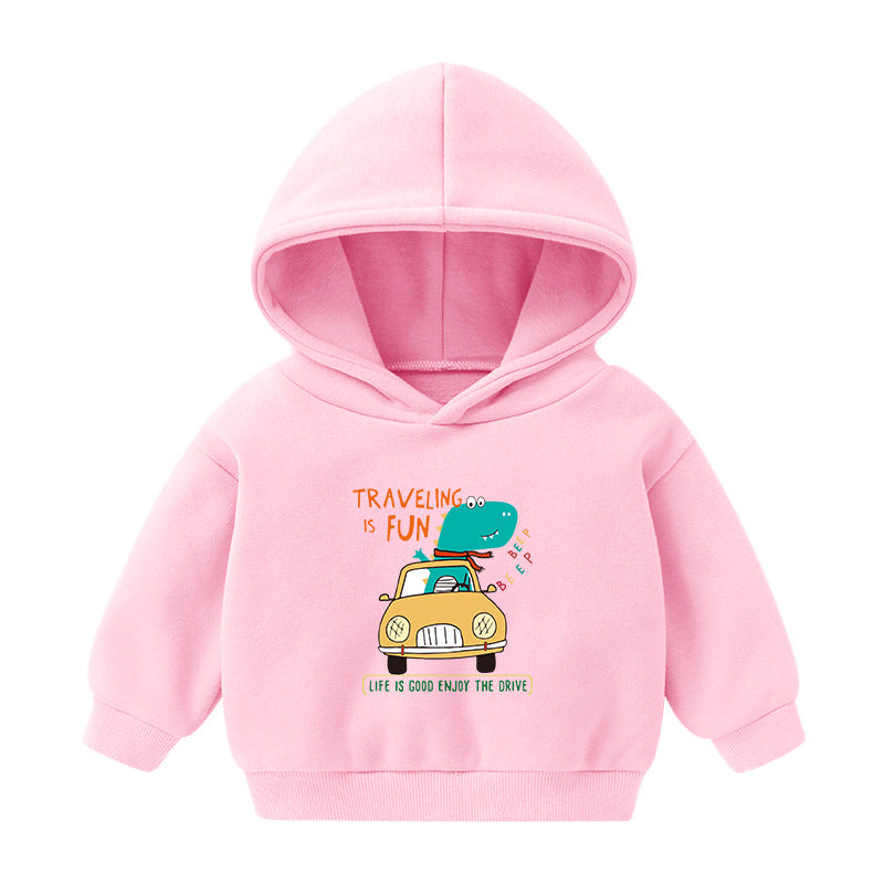 Children's Cartoon Printed Fleece-lined Hooded Sweatshirt | Streetwear