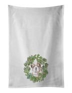 Bulldog Puppy Fawn Brindle Christmas Wreath Kitchen Towel Set of 2
