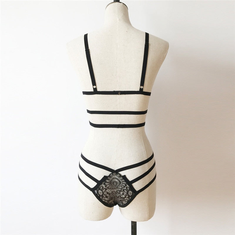 Sexy Lace Cross Strap Lingerie Set for Women