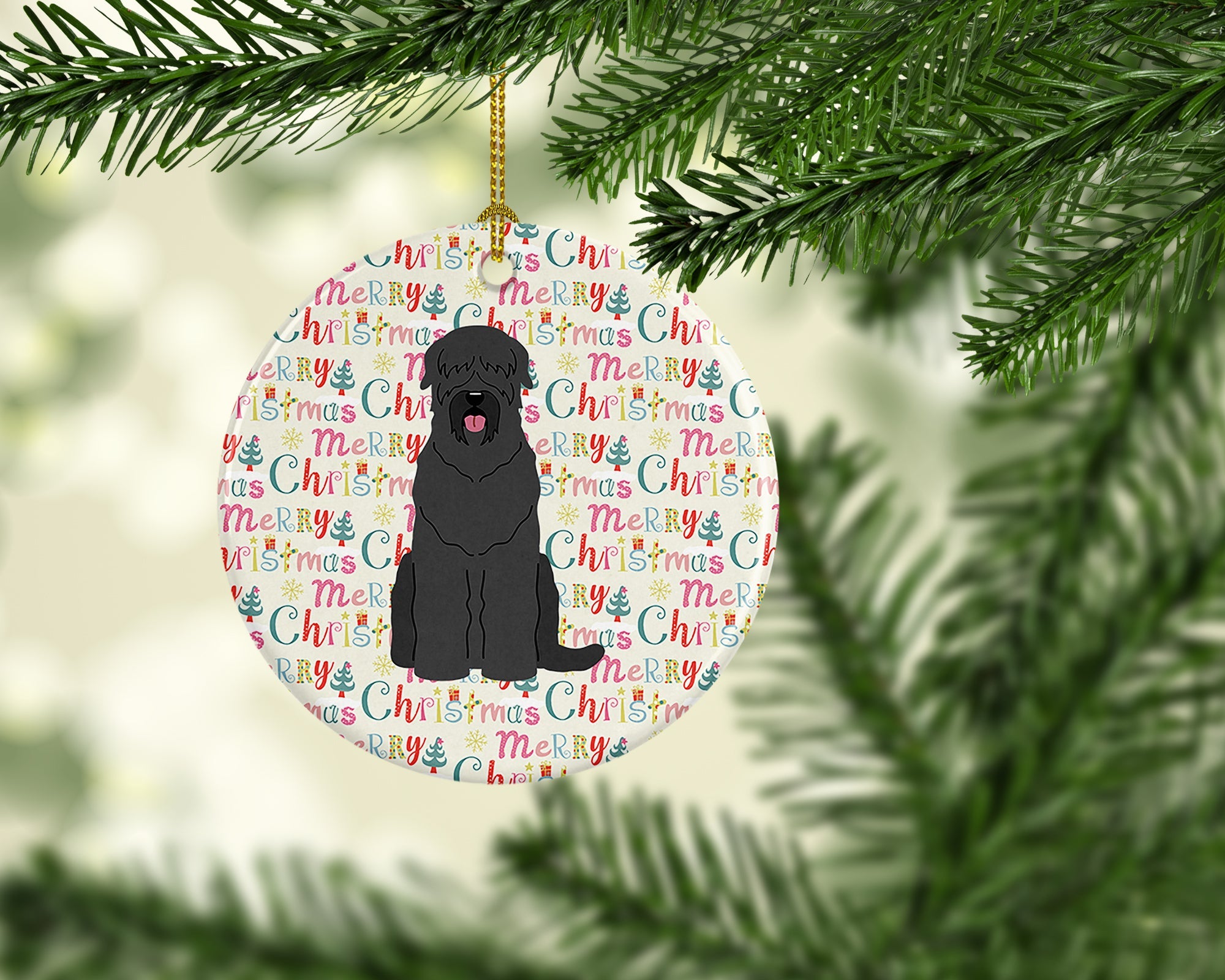 Merry Christmas Black Russian Terrier Ceramic Ornament